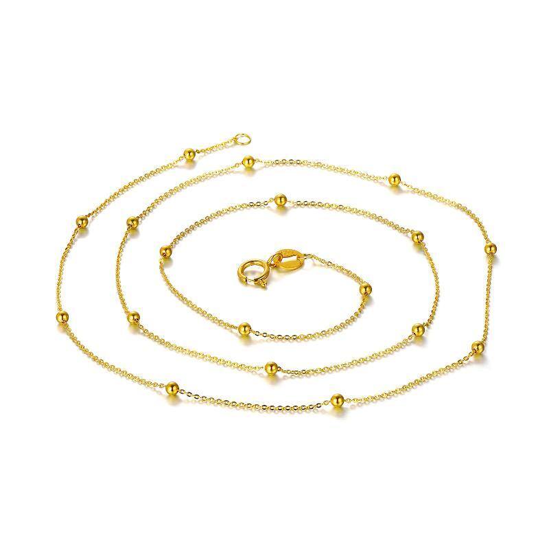 18K Gold Bead Station chain Necklace-1