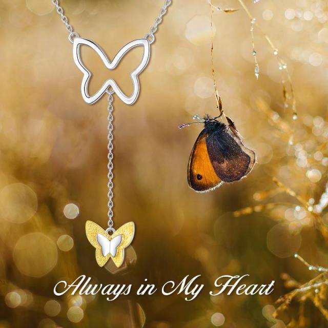 Sterling Silver Two-tone Butterfly Pendant Necklace-6