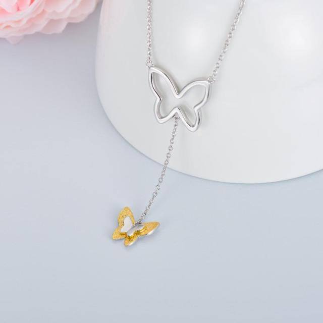 Zweifarbige Halskette mit Schmetterlingsanhänger aus Sterlingsilber-2