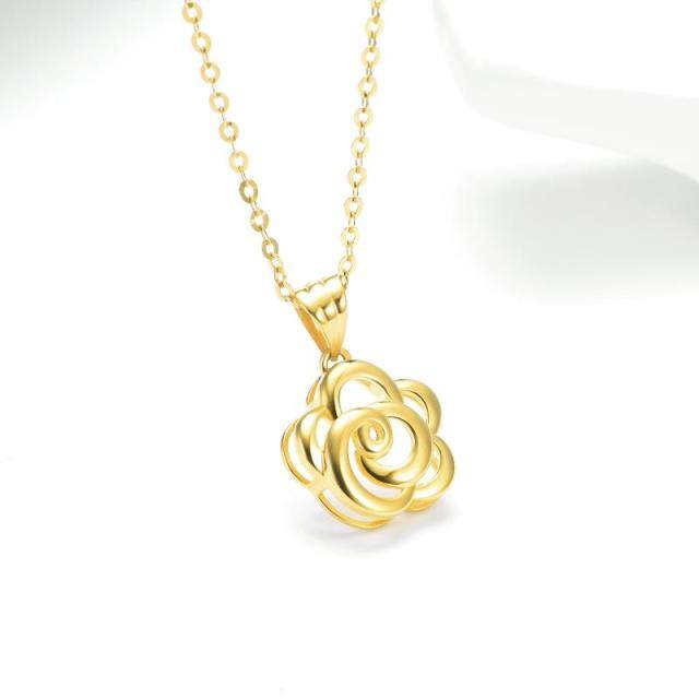 Colar com pingente de rosa banhado a ouro amarelo 18K-2