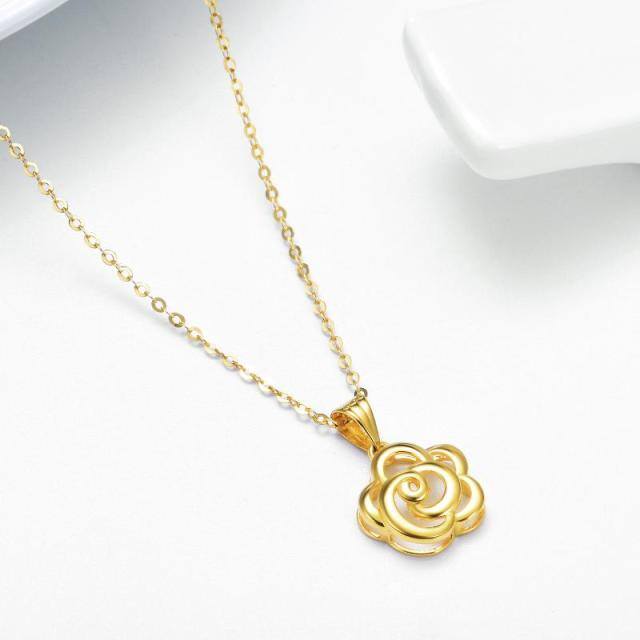 18K Yellow Gold Plated Rose Pendant Necklace-3