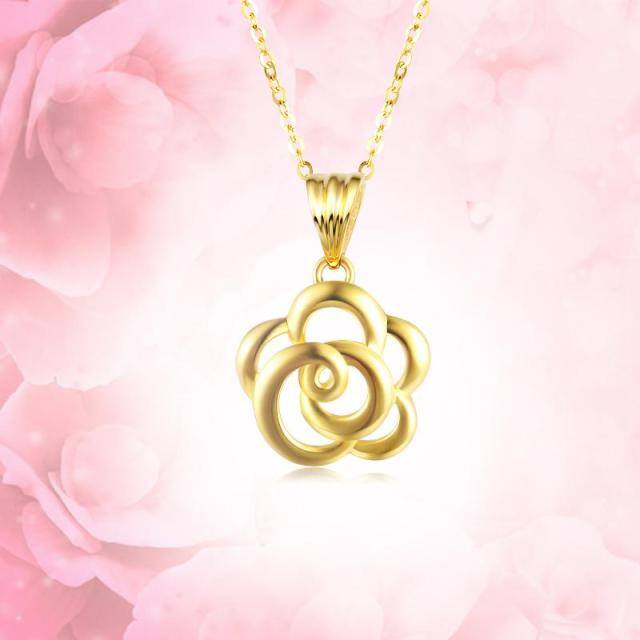 18K Yellow Gold Plated Rose Pendant Necklace-4