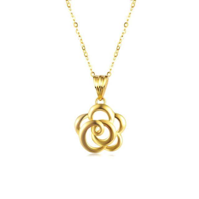 18K Yellow Gold Plated Rose Pendant Necklace-0