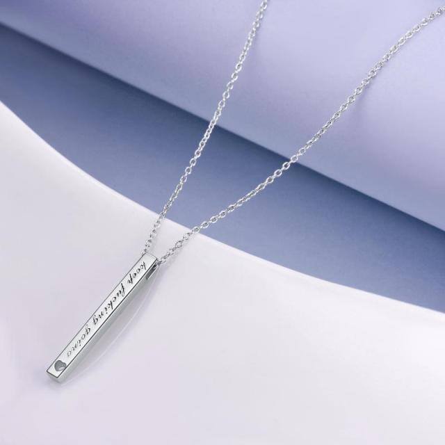Sterling Silver Heart Bar Necklace with Engraved Word-2