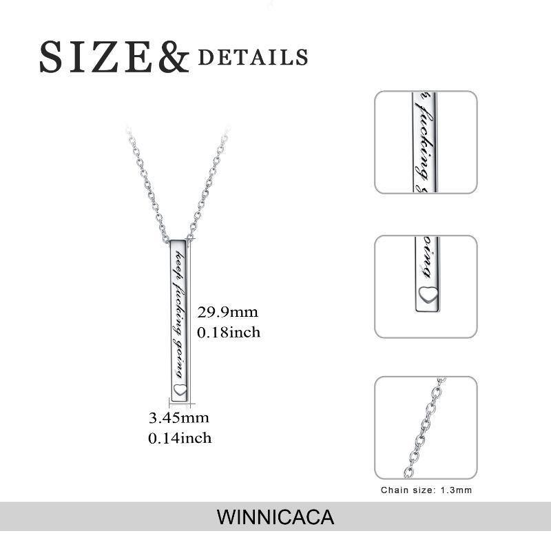 Sterling Silber Herz Bar Halskette mit eingraviertem Wort-5