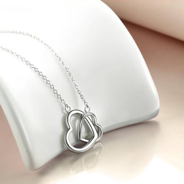 Sterling Silver Heart With Heart Pendant Necklace-3