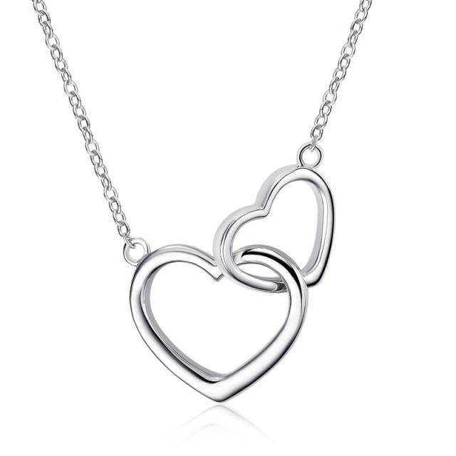 Sterling Silber Herz mit Herz-Anhänger Halskette-0