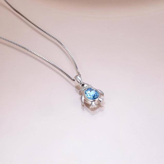 Plata de Ley Azul Cristal Pingüino Colgante Collar Regalo Para Niña-4