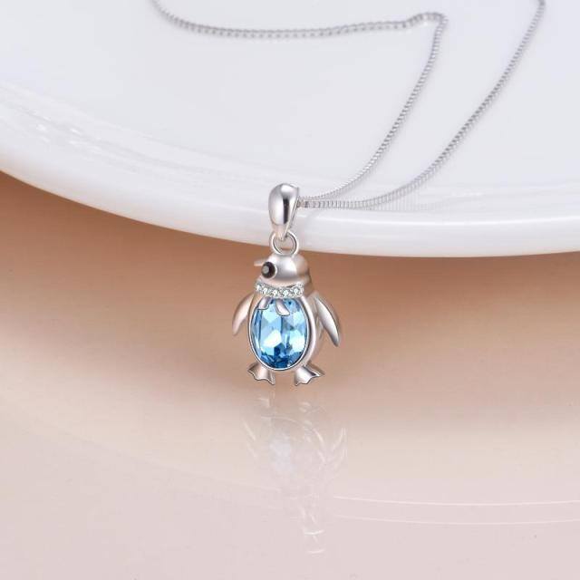 Sterling Silver Blue Crystal Penguin Pendant Necklace Gift For Girl-3