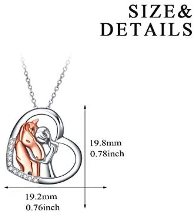 Sterling Silber zweifarbig Zirkon Pferd & Herz Anhänger Halskette-3