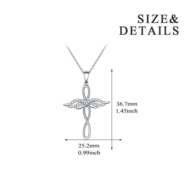 Collar colgante de plata de ley con forma circular y circonita con alas de ángel, cruz y s-6