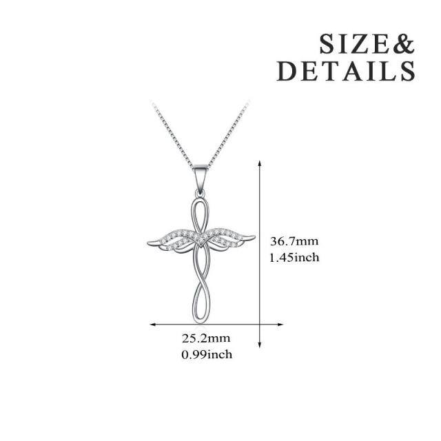 Sterling Silver Circular Shaped Cubic Zirconia Angel Wing & Cross & Infinity Symbol Pendant Necklace-5