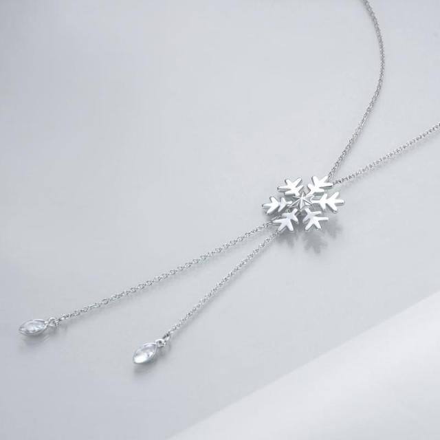 Sterling Silver Cubic Zirconia Snowflake Pendant Necklace-2