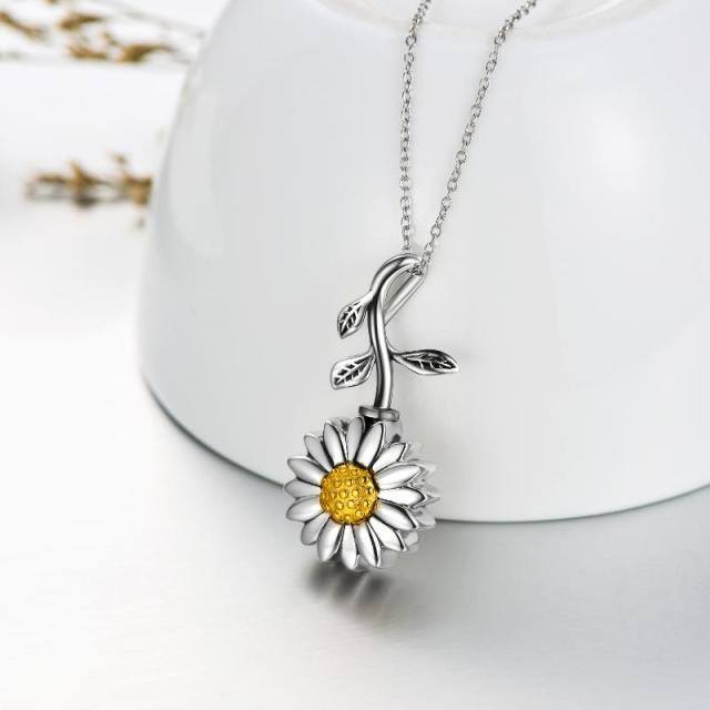 Sterling Silver Two-tone Sunflower Branch Urn Necklace for Ashes-3