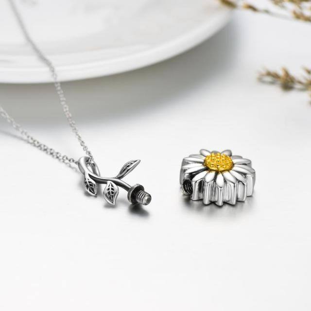 Collier d'urne pour cendres en argent sterling bicolore avec branches de tournesol-5