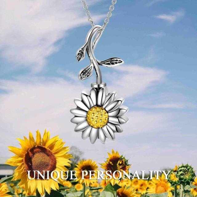 Sterling Silver Two-tone Sunflower Branch Urn Necklace for Ashes-2