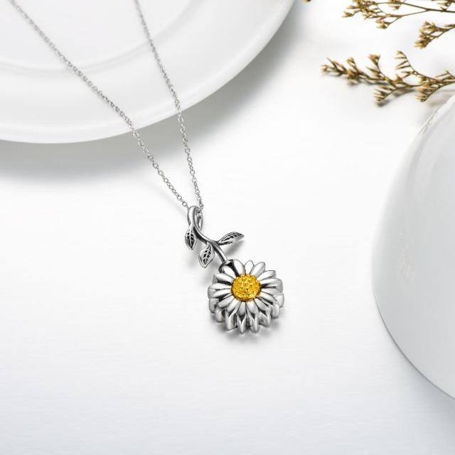 Sterling Silver Two-tone Sunflower Branch Urn Necklace for Ashes-4