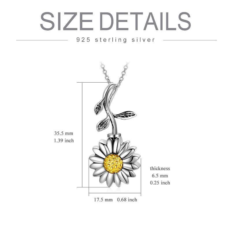 Collar urna para cenizas de plata de ley bicolor rama de girasol-7