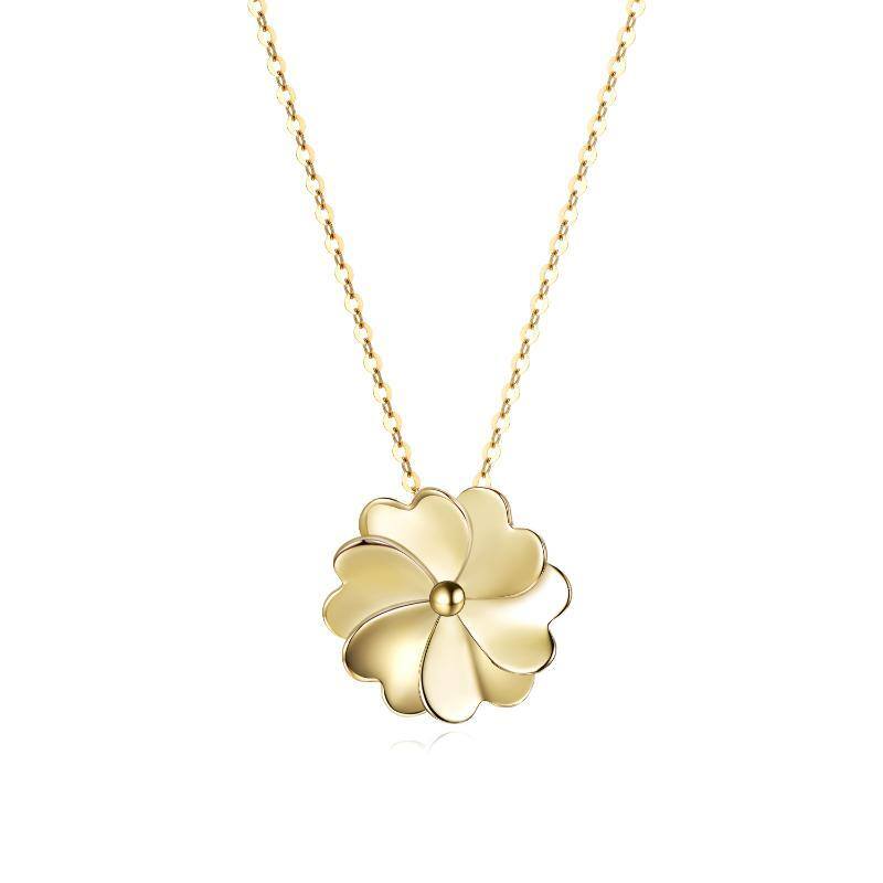 14K Gold Four-leaf Clover Pendant Necklace-1