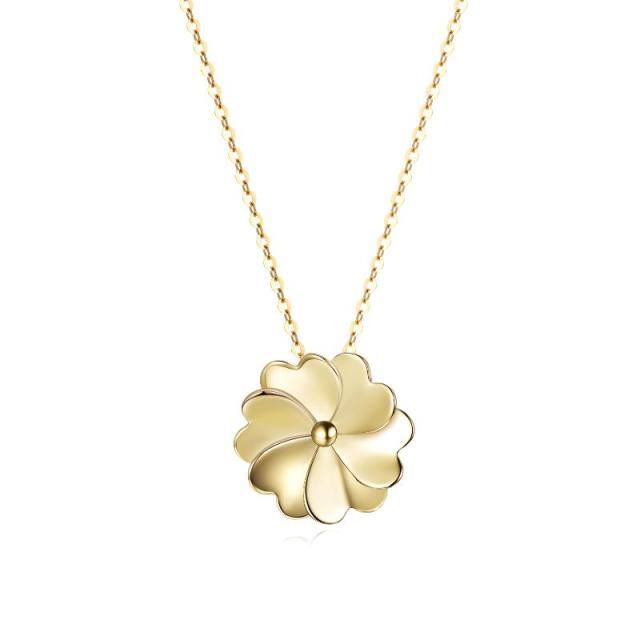 Collier à pendentif trèfle à quatre feuilles en or 14K-0