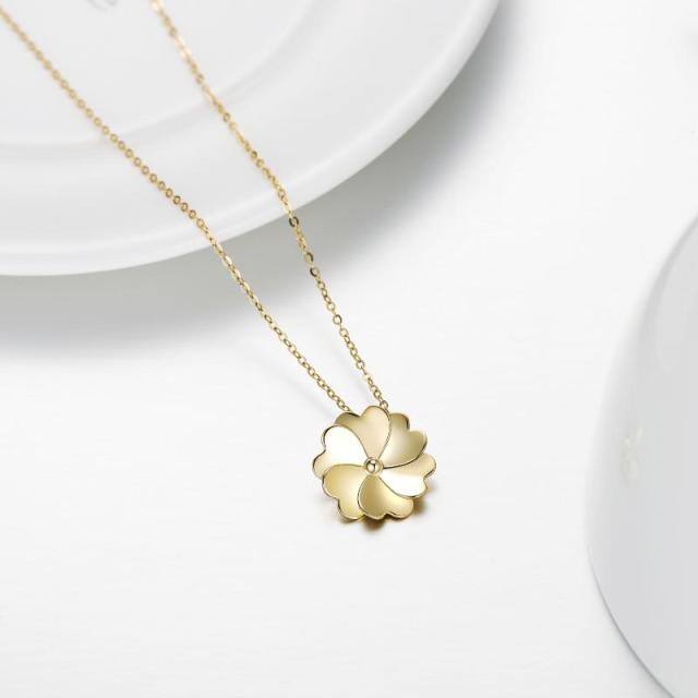 14K Gold Four-leaf Clover Pendant Necklace-3