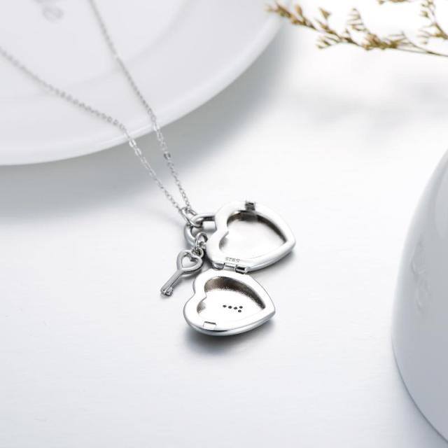 Sterling Silver Circular Shaped Cubic Zirconia Lock Personalized Photo Locket Necklace-3