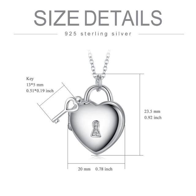 Colar personalizado com medalhão de prata esterlina 925 e chave com foto de coração-4