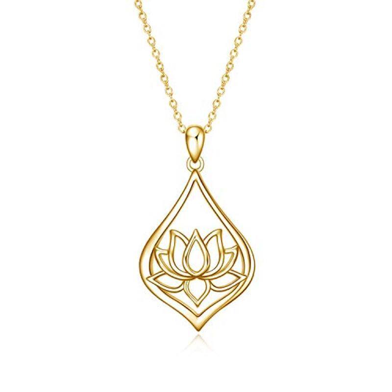 Sterling Silver with Yellow Gold Plated Lotus & Drop Shape Pendant Necklace-1
