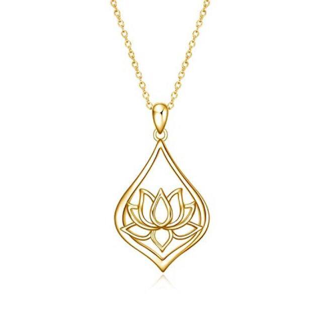 Collier en argent sterling avec pendentif en forme de lotus et de goutte plaqué or jaune-0