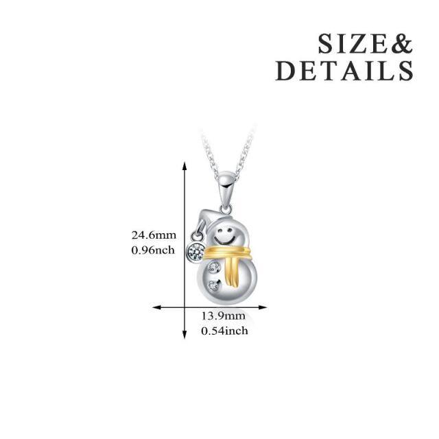 Sterling Silver Two-tone Circular Shaped Cubic Zirconia Snowman Pendant Necklace-4