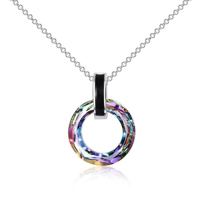Sterling Silver Round Crystal Pendant Necklace-1
