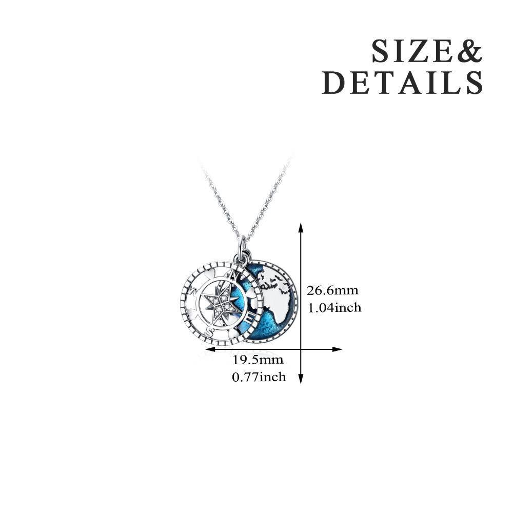 Sterling Silver Cubic Zirconia Compass Pendant Necklace with Engraved Word-6