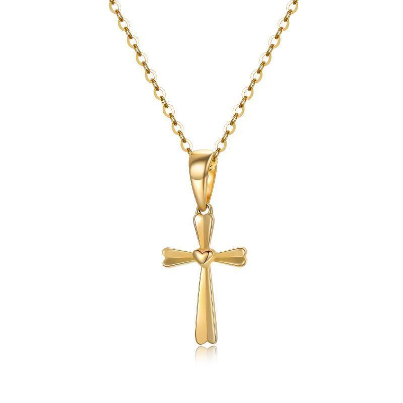 14K Gold Cross & Heart Pendant Necklace-1