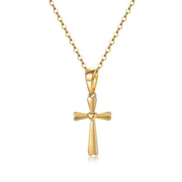 14K Gold Kreuz & Herz-Anhänger Halskette-0