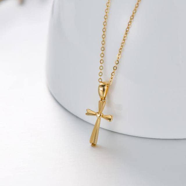 14K Gold Cross & Heart Pendant Necklace-2
