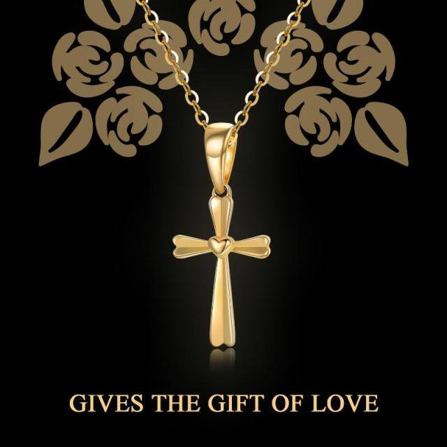 14K Gold Cross & Heart Pendant Necklace-4