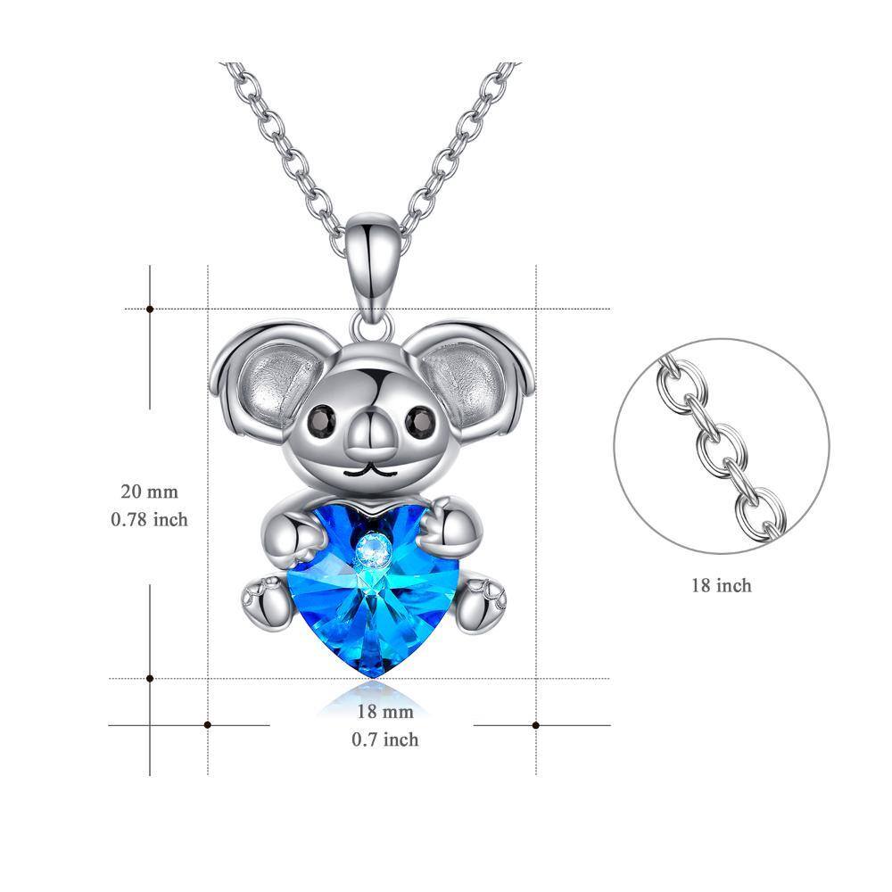 Sterling Silver Heart Shaped Crystal Koala & Heart Pendant Necklace-5