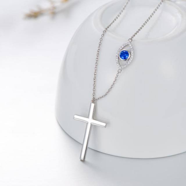 Collier en argent sterling avec pendentif croix et mauvais oeil en zircon cubique de forme-3