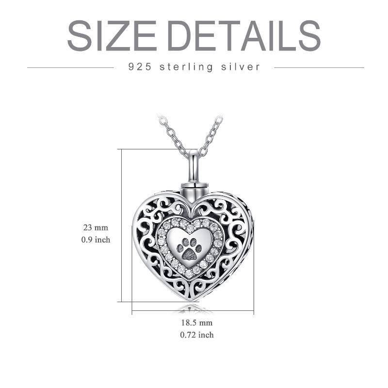 Sterling Silver Round Cubic Zirconia Paw & Heart Urn Necklace for Ashes with Engraved Word-7