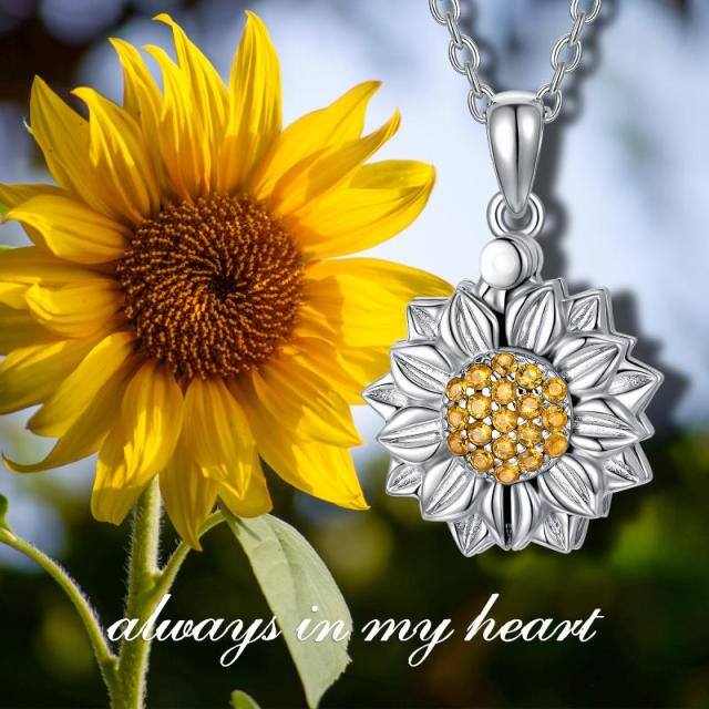 Sterling Silver Circular Shaped Sunflower Personalized Photo Locket Necklace-4