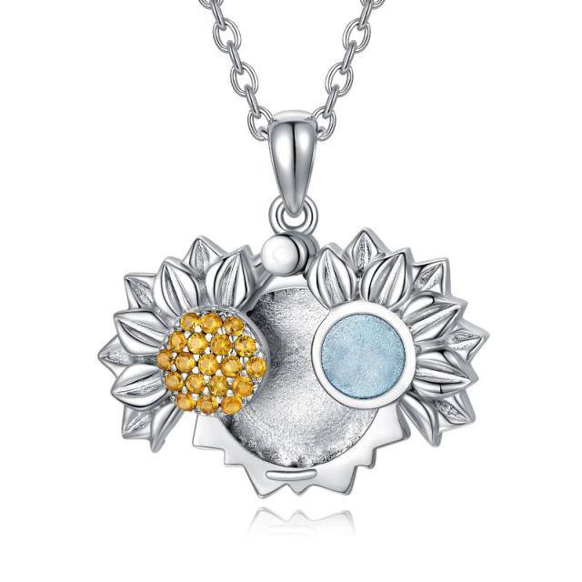Sterling Silver Circular Shaped Sunflower Personalized Photo Locket Necklace-2