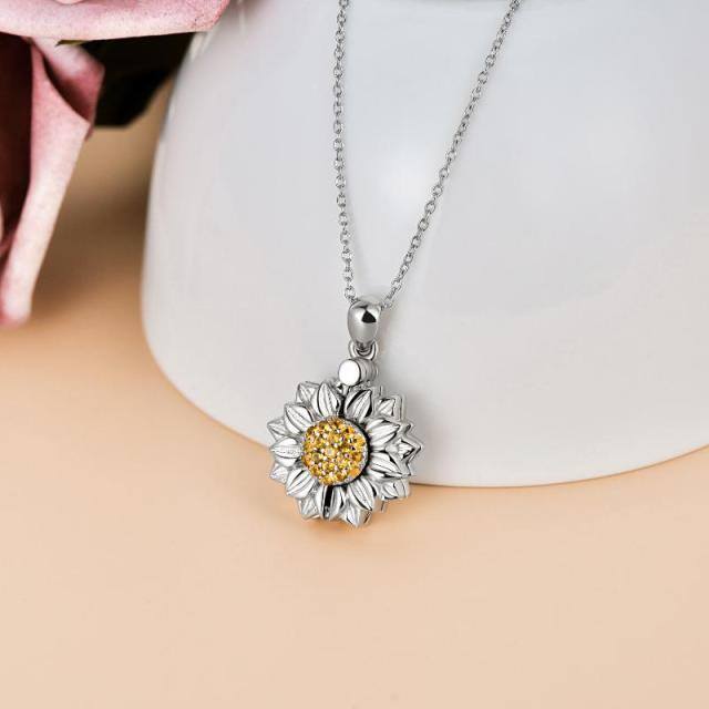 Sterling Silber kreisförmig geformte Sonnenblume personalisierte Foto Medaillon Halskette-5