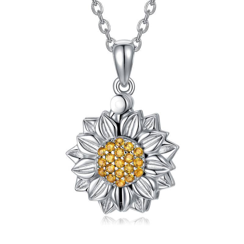 Sterling Silver Circular Shaped Sunflower Personalized Photo Locket Necklace-1