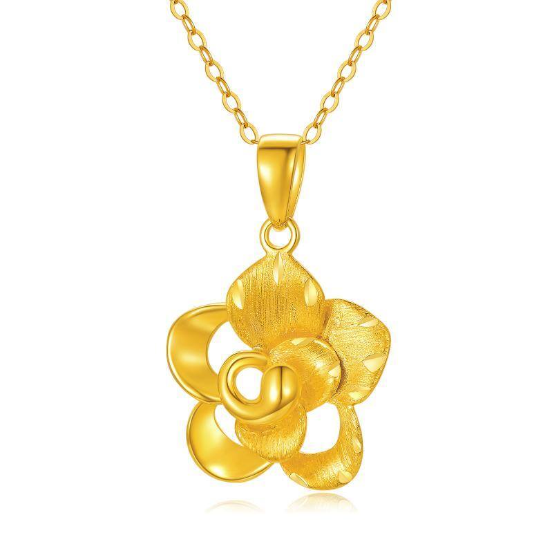 Collier à pendentif rose en or 18K-1