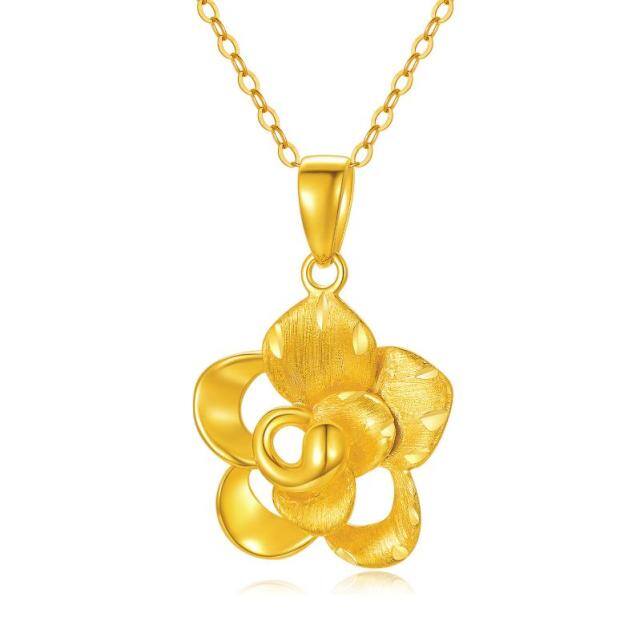 18K Gold Rose Anhänger Halskette-0