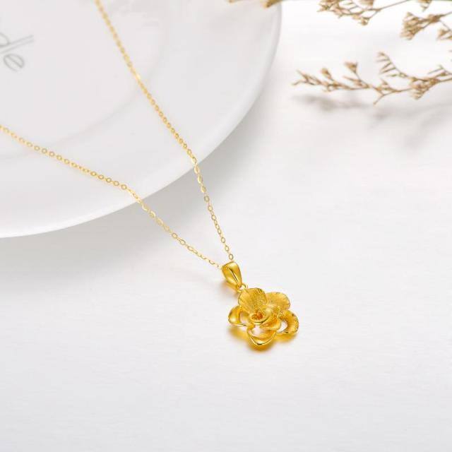 18K Gold Rose Pendant Necklace-3