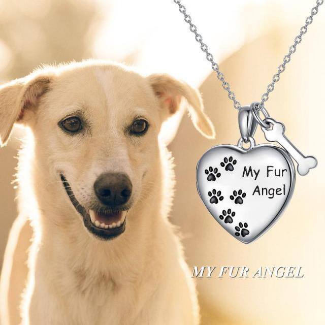 Sterling Silver Paw & Bone Heart Personalized Photo Locket Necklace-5