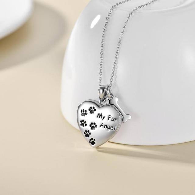 Sterling Silver Paw & Bone Heart Personalized Photo Locket Necklace-1