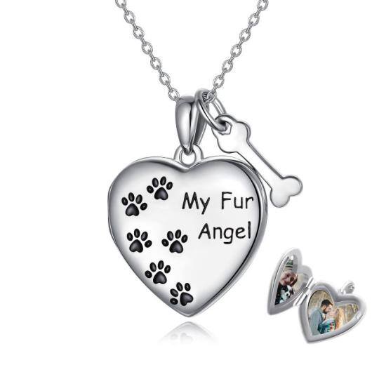 Collier en argent sterling avec pendentif photo personnalisé Paw & Bone Heart