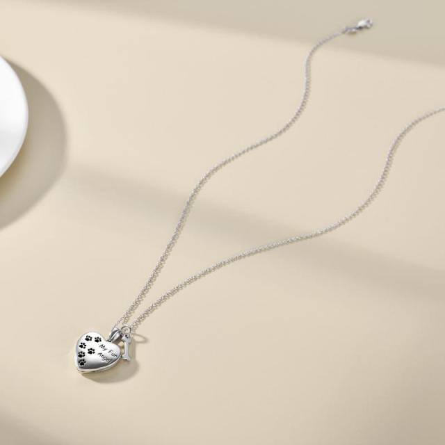 Sterling Silver Paw & Bone Heart Personalized Photo Locket Necklace-3